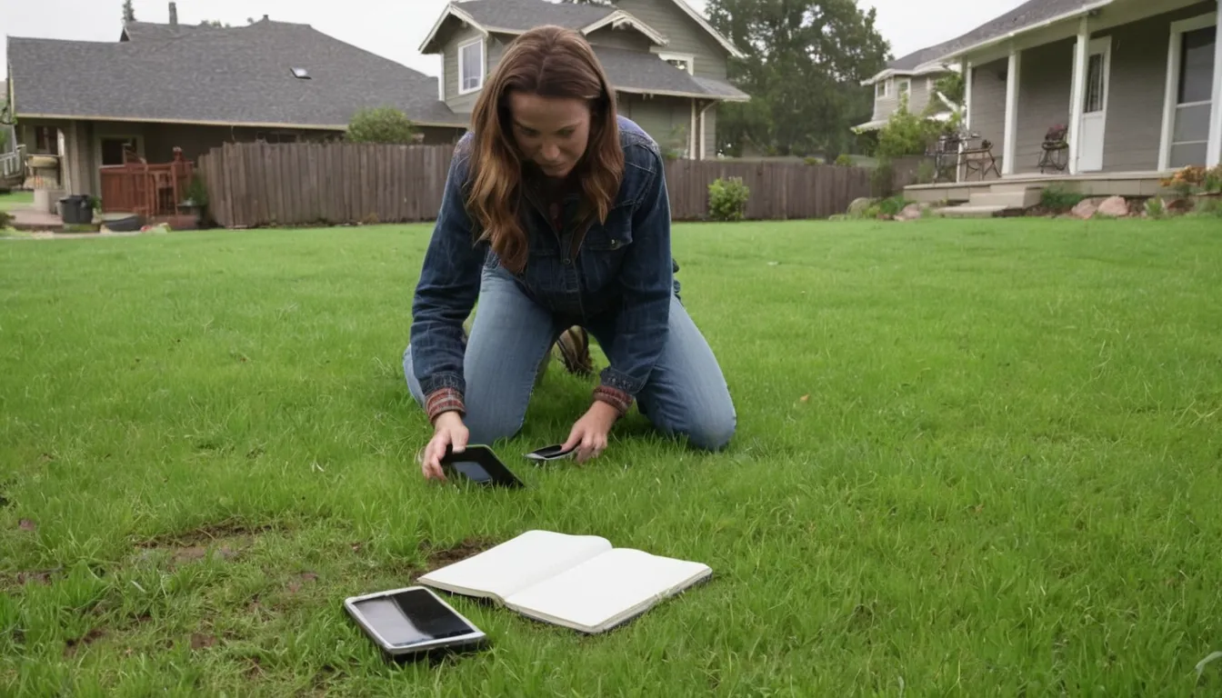 Homeowner taking photos of a damp yard patch to share with a provider in the Caledonia area